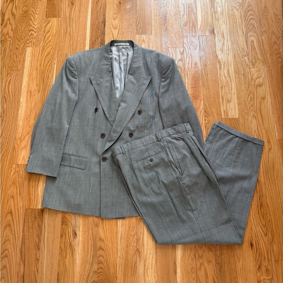 Hugo Boss Vintage 80s Double Breasted 2pc Suit West Germany Made Wool 46R 38x30